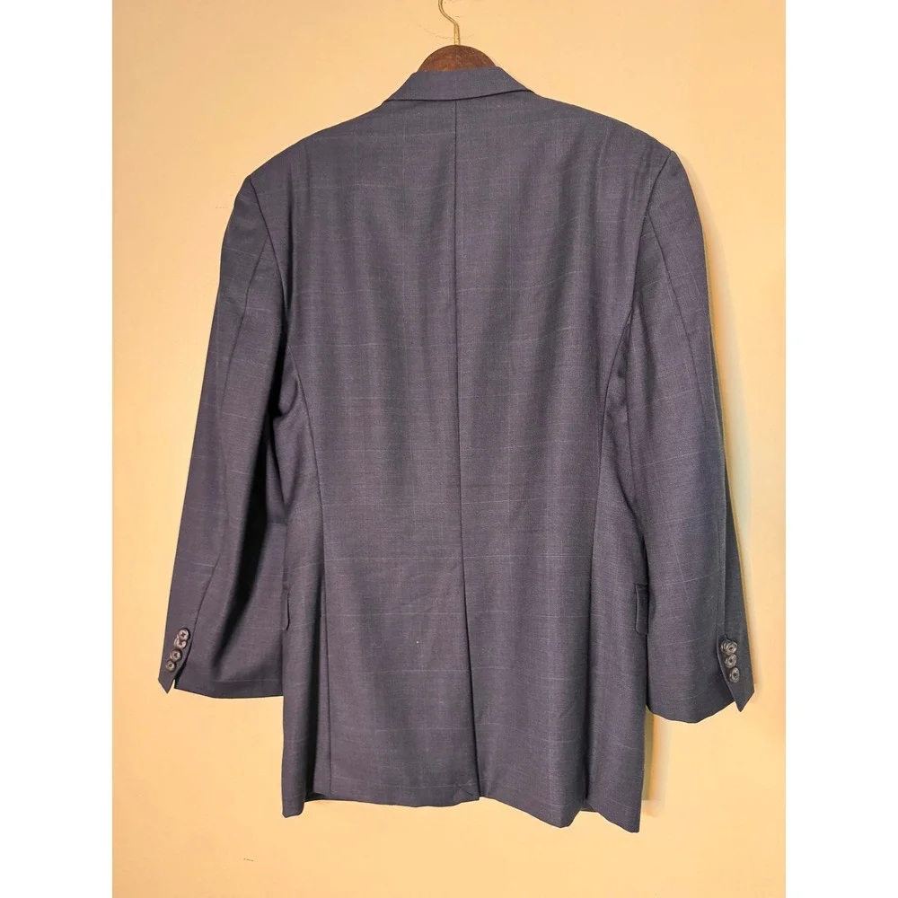 Lauren Ralph Lauren Mens 42R Navy Blue Windowpane 100% Wool Blazer Sport‎ Coat